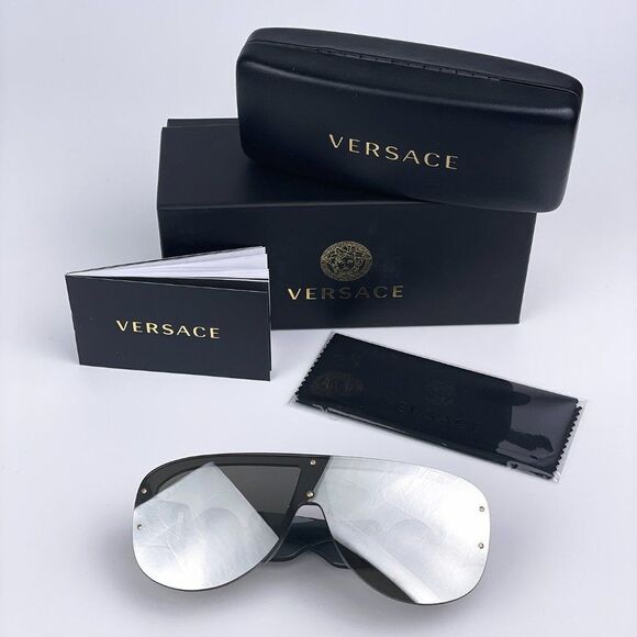 NEW Versace VE4391 311/6G Clear Gray Silver Mirrored Shield Unisex Sunglasses main image 12